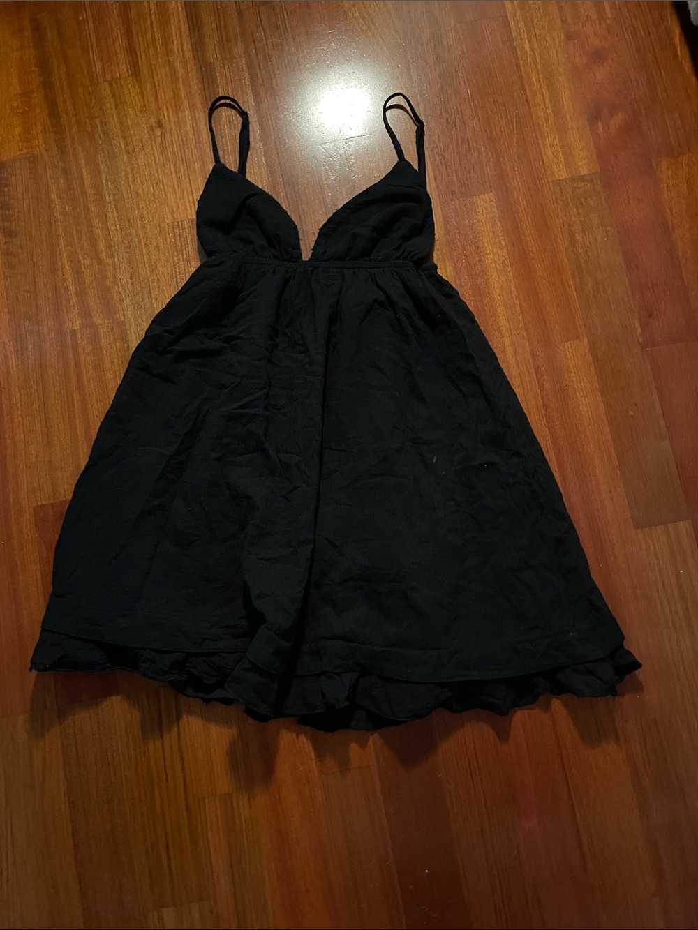 Black Spaghetti-Strap Mini Dress with V-Neck